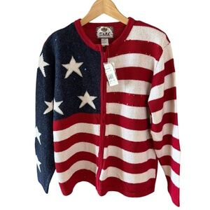 NWT Vintage 90s Tiara International American Flag Sweater USA Patriotic Sz Large